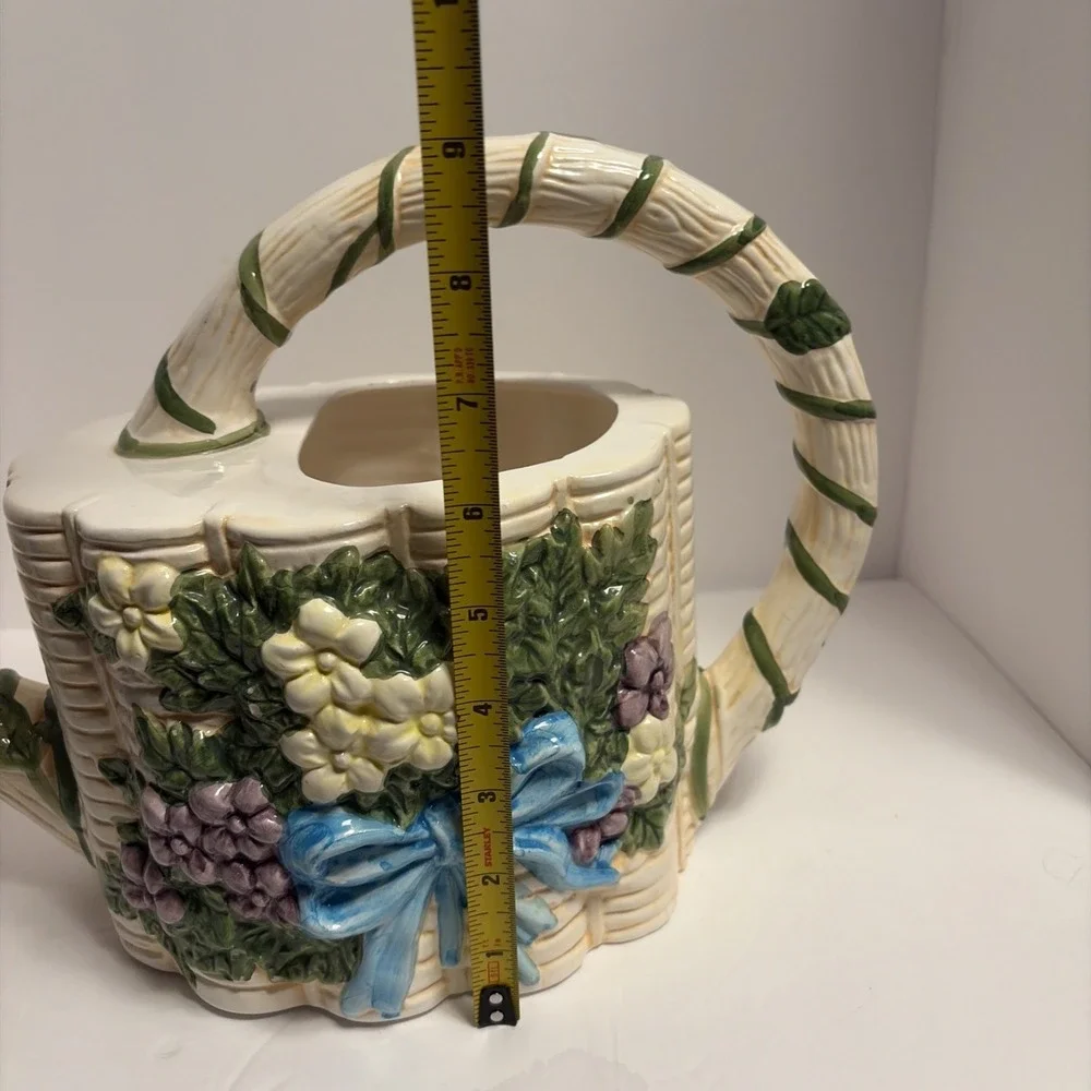 Vintage Silvestri Floral Ceramic Faux Watering Can Cottage Core Garden